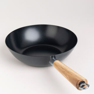 Wok Pan W/Wood Handle Non Stick Round Dia:25Cm 1.5Mm Black Japan