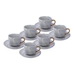 La Mesa Tea Cup & Saucer Set 12 Pieces Grey Marble With Gold image number 1