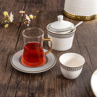 Dallaty white glass and porcelain Tea and coffee cups set 18 pcs