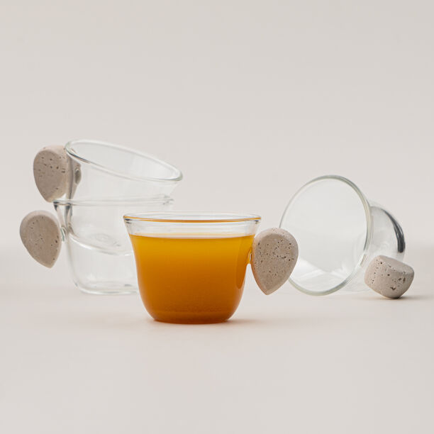 Dallaty 4pcs glass coffee cup set with travertine handles image number 1