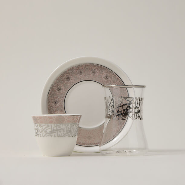 Dallaty white porcelain and glass Tea and coffee cups set 18 pcs image number 0