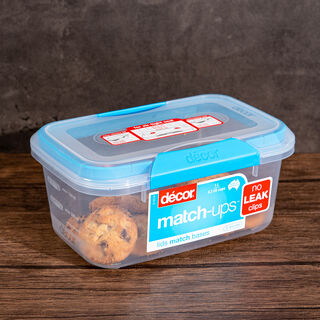 Decor Plastic Food Saver Rectangle Shape V: 1 L Blue Lid ( Match Ups Clips)