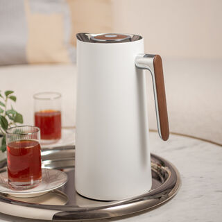 Dallaty 1L white steel vacuum flask with wooden handle