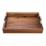 Alberto Acacia Wood Serving Tray With Steel Handles  image number 1