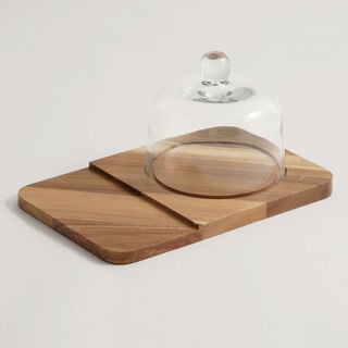 Alberto acacia wood cheese board with glass dome 30*19.8*16.5cm