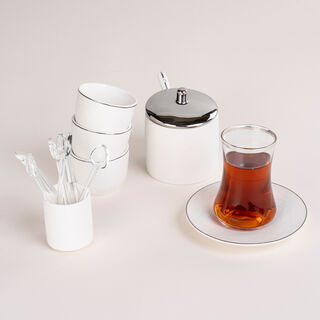 Dallaty white glass and porcelain Tea and coffee cups set 28 pcs