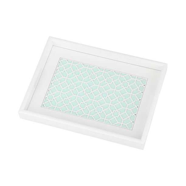 1Pc White Blue Wood Tray 38*28cm image number 1