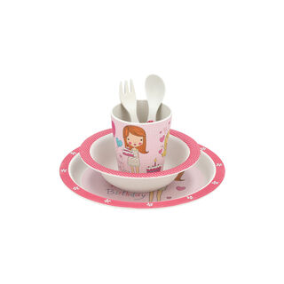 Alberto 5 pieces fiber bamboo kids dinner set happy birthday design