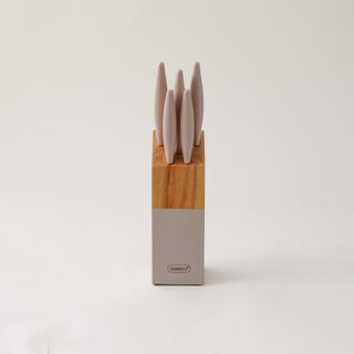 Alberto 6 piece stainless steel and green wood knife block set