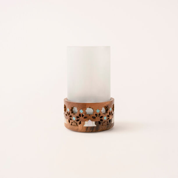 Homez handcrafted wooden candle holder 12*12*18 cm image number 0