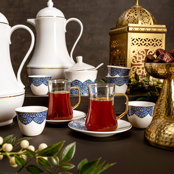 طقم شاي و قهوة عربي بورسلان 21 قطعة كحلي image number 6