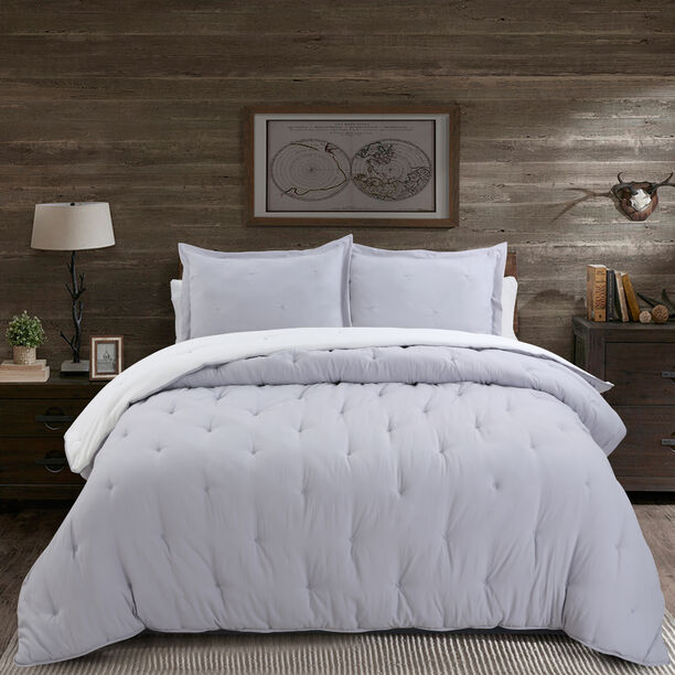 Cottage 2 Pieces Comforter Twin Size Embroidered Gray image number 0