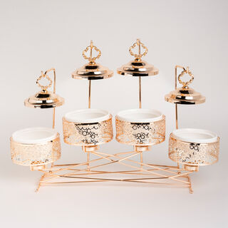 4 pieces Round Food Warmer Set With Candle Stand Gold 5"