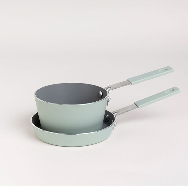 2Pcs Mini Set Frypan + Sauce Pan Green image number 0