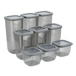 Grey food container plastic set with lids 9 pcs image number 0