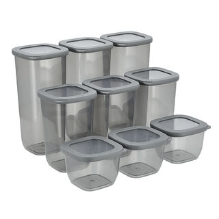Grey food container plastic set with lids 9 pcs