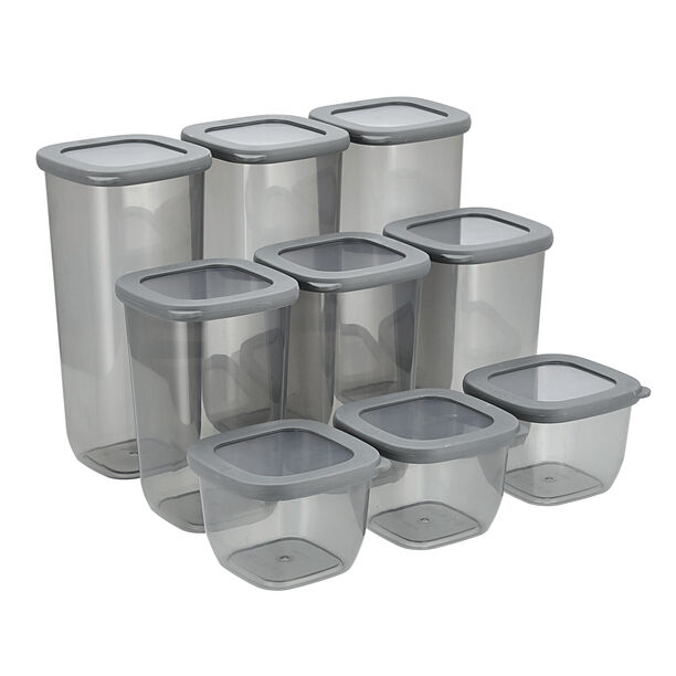 Grey food container plastic set with lids 9 pcs image number 0