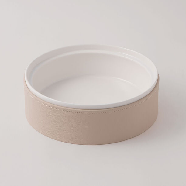 La Mesa Porcelain Tagine With Plain Beige Leather Coat, White, 9.5" image number 2