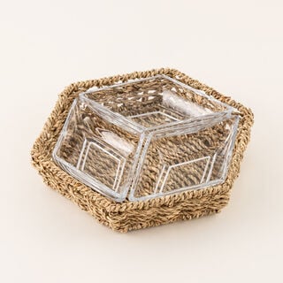 La Mesa glass section bowl with rattan base 25*21.5*5 cm