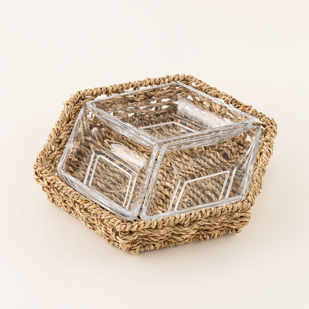 La Mesa glass section bowl with rattan base 25*21.5*5 cm image number 1
