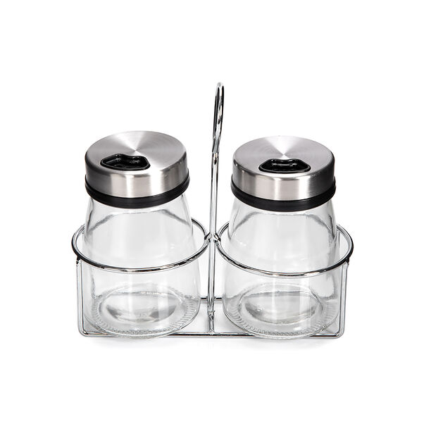 Alberto 2 Prieces Glass Salt And Pepper Set With Stand image number 1