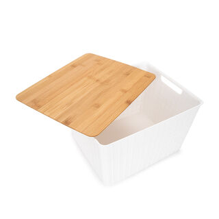 Plastic Storage Basket With Bamboo Lid 18L