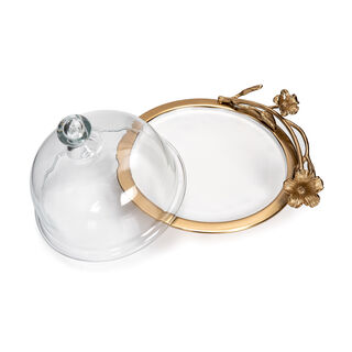 Cake Dome Sml White&Satin Gold