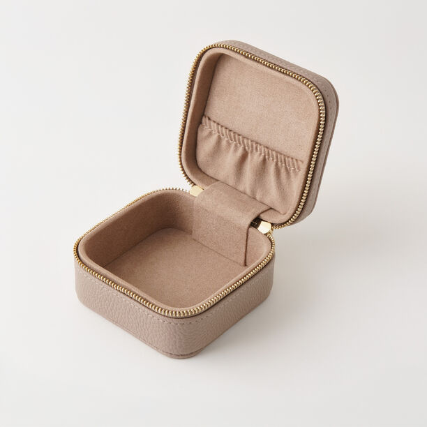 Homez travel square small faux leather jewelry box, beige 9*9*5cm image number 2
