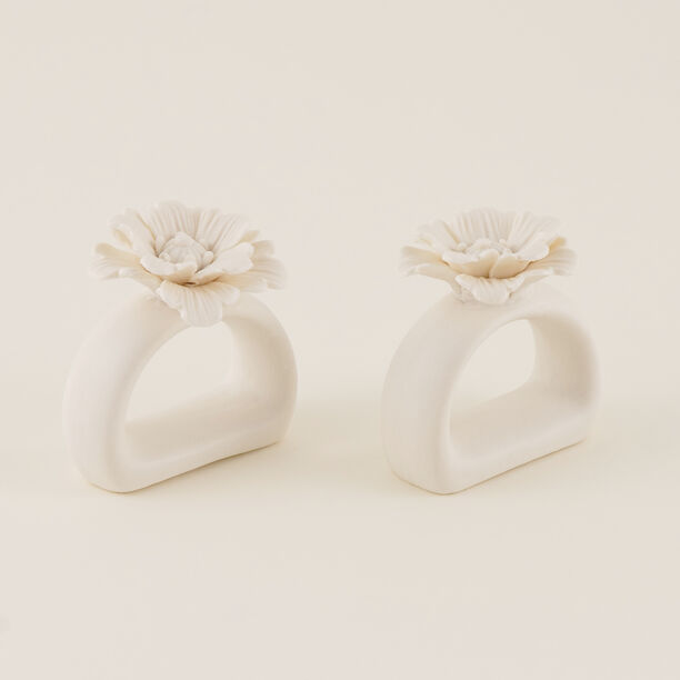 Peaceful Peach Napkin Ring Set Of 2, Off White Porcelain image number 1