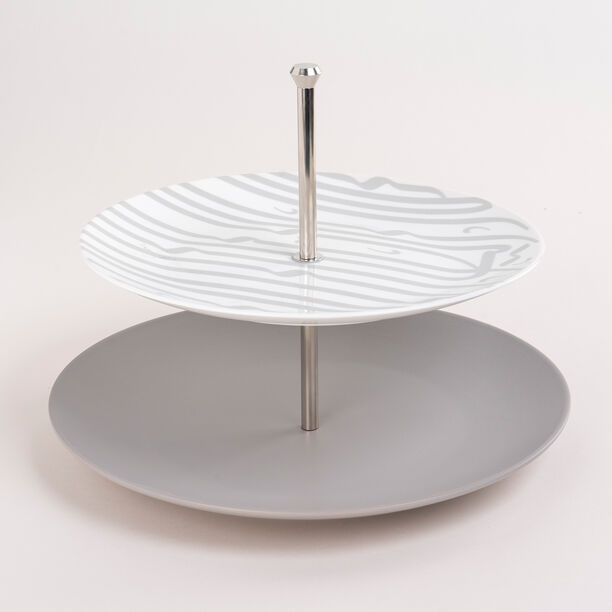 La Mesa grey/white porcelain 2cake plate image number 0