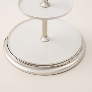 Mawaddah 2 tiered cake stand in silver metal 32*32*64 Cm