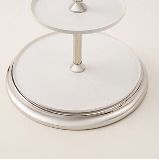 Mawaddah 2 tiered cake stand in silver metal 32*32*64 Cm
