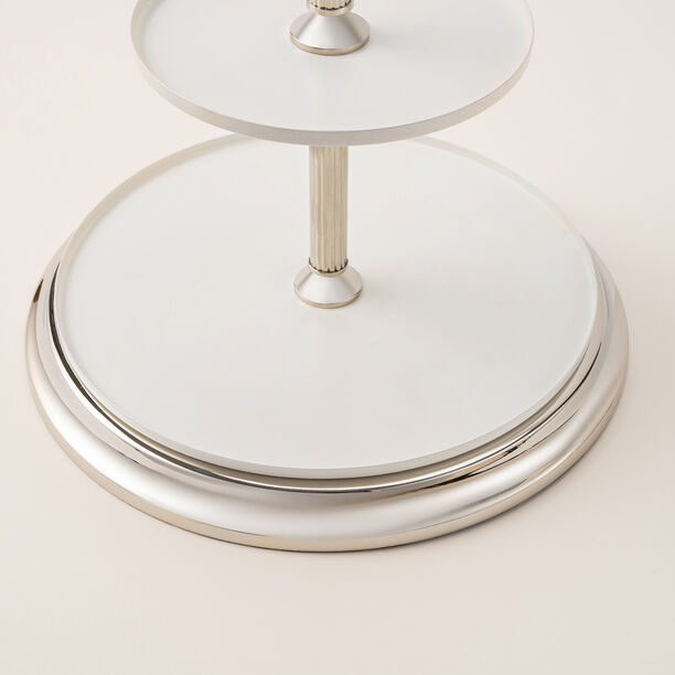 Mawaddah 2 tiered cake stand in silver metal 32*32*64 Cm image number 4