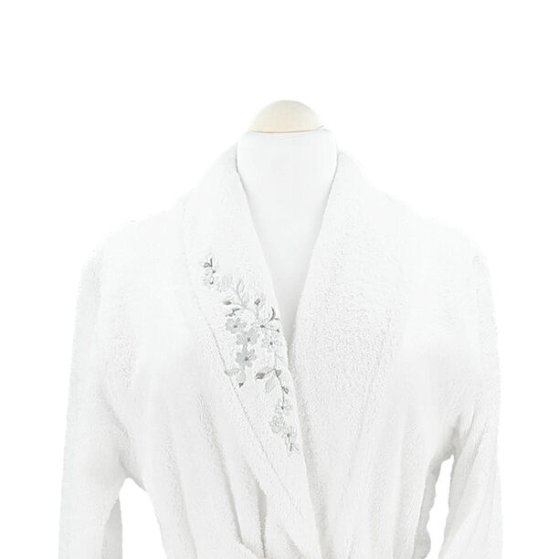 Embroidered shawl collar Bathrobe White Size M image number 2