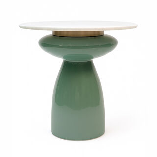 Homez glass coffee table with marble top 61*51cm, green