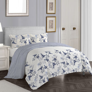 Cottage blue fuana comforter set queen size with 3 pieces