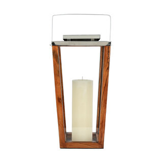 Wood and Steel Latern Dia 25.5*25.5*53 Cm
