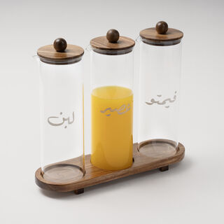 La Mesa Juice Jar Set With Wood Base, 4 Pieces