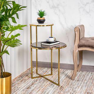 Stainless Steel Table with White Marble Top