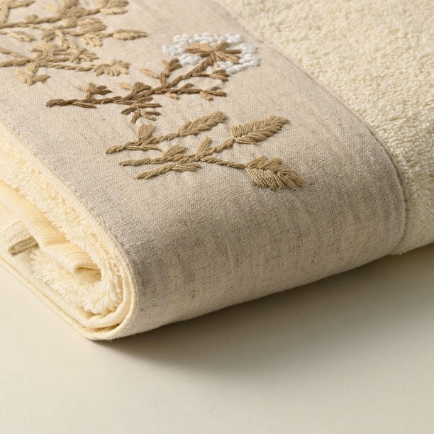 Boutıque Blanche Linen Floral Bath Towel, Cream 50*100Cm image number 2