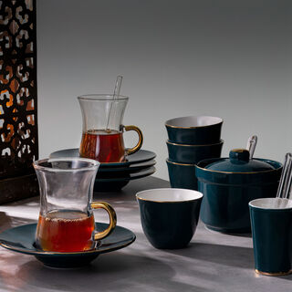 Zukhroof 28 Pieces Porcelain Tea And Coffee Set Solid Dark Green Serve 6
