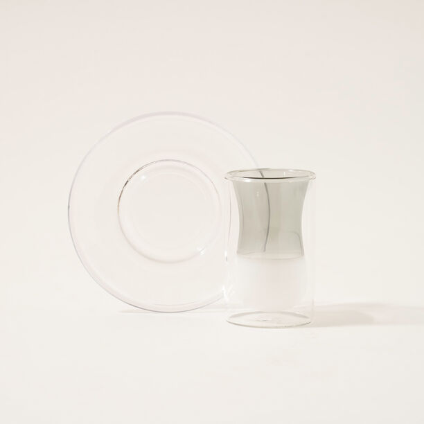Dallaty tea set 12 pcs double wall glass grey and white image number 0