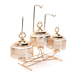 3 pieces Round Food Warmer Set With Candle Stand