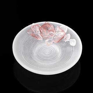 Ashtray Glass Clear Plate With Crystal Flower