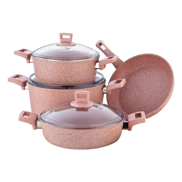Alberto Granite Series 7Pcs Cookware Set Pink Stone image number 1