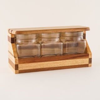 Alberto Glass Storage Jar Set with Acacia Lid 3 Pcs 29.5*11.5*15cm