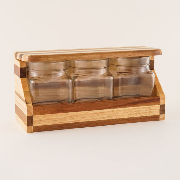 Alberto Glass Storage Jar Set with Acacia Lid 3 Pcs 29.5*11.5*15cm image number 2