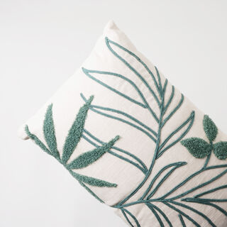 بوتيك بلانش وسادة مستطيلة قطن بتطريز أوراق الشجر، أخضر 45*35*15سم