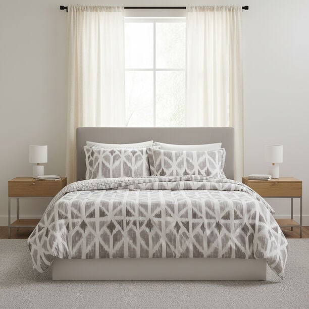 كوتاج طقم لحاف سرير ميكروفايبر 6 قطع سوبر كينج بطبعة شيفرون، رمادي 250*260سم image number 0