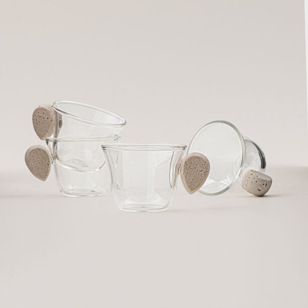 Dallaty 4pcs glass coffee cup set with travertine handles image number 0